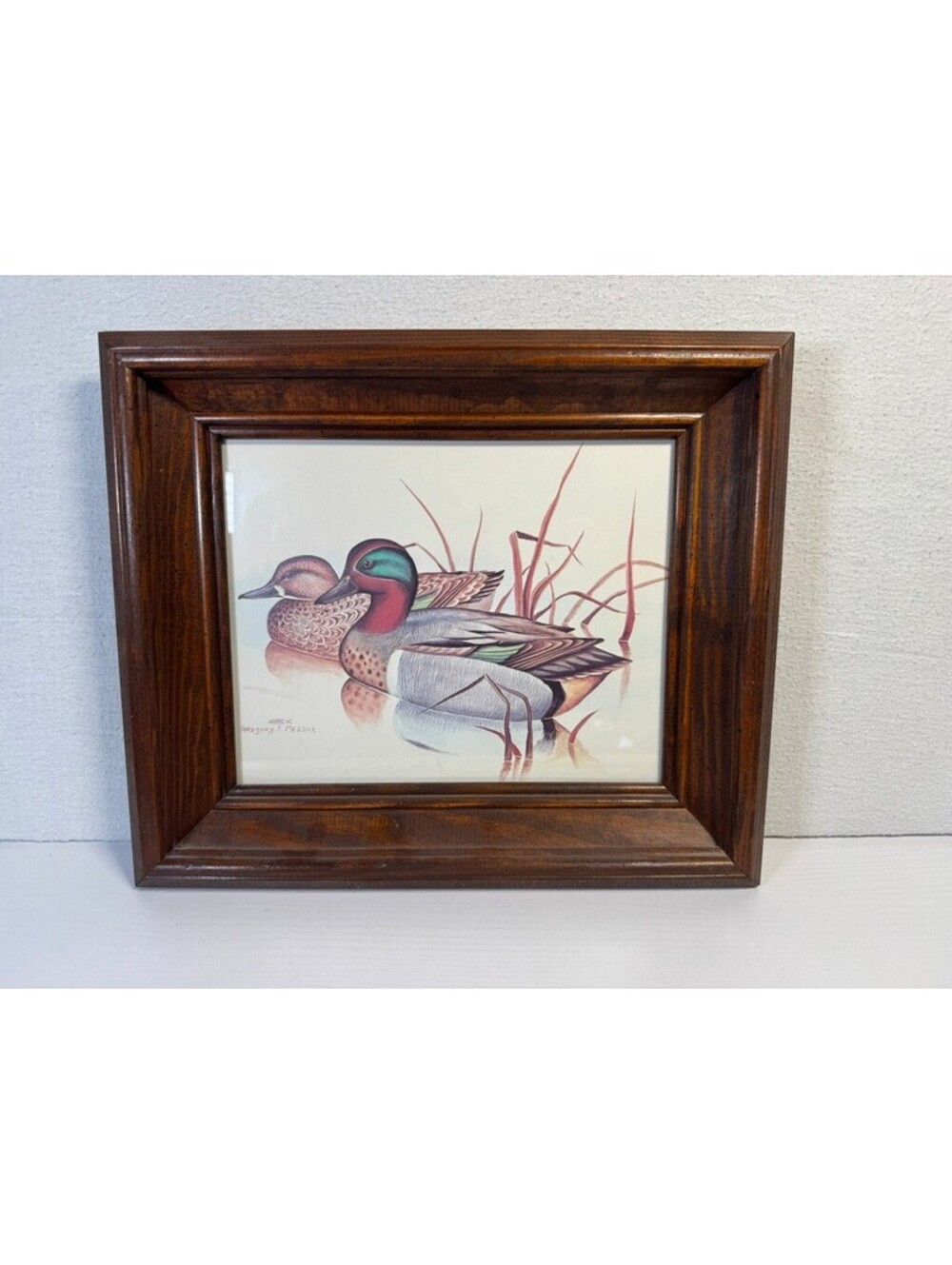 Vintage Duck Print Gregory F Messier Framed Wildlife Art Green Wing Teal Pair